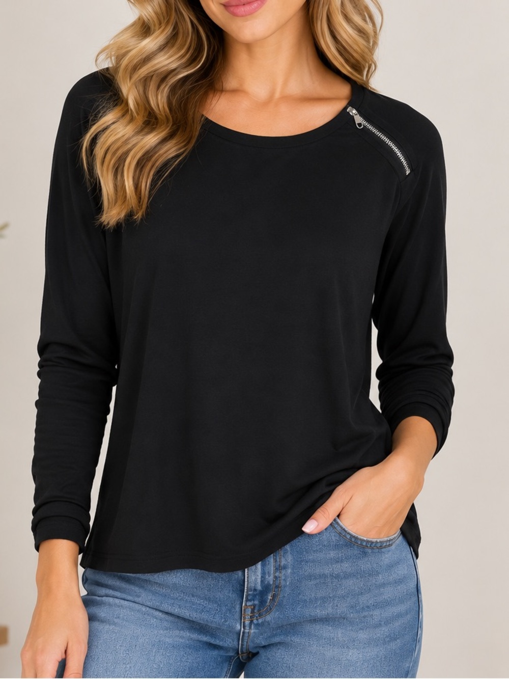 Witchery Black Top with Zippers